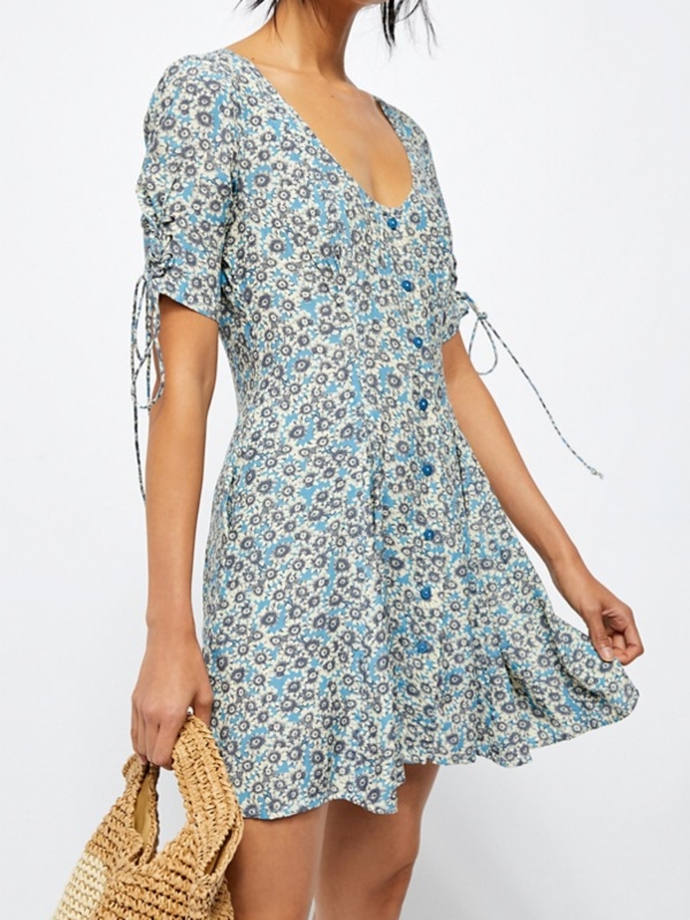 Free People Blue Floral Button-Front Mini Dress